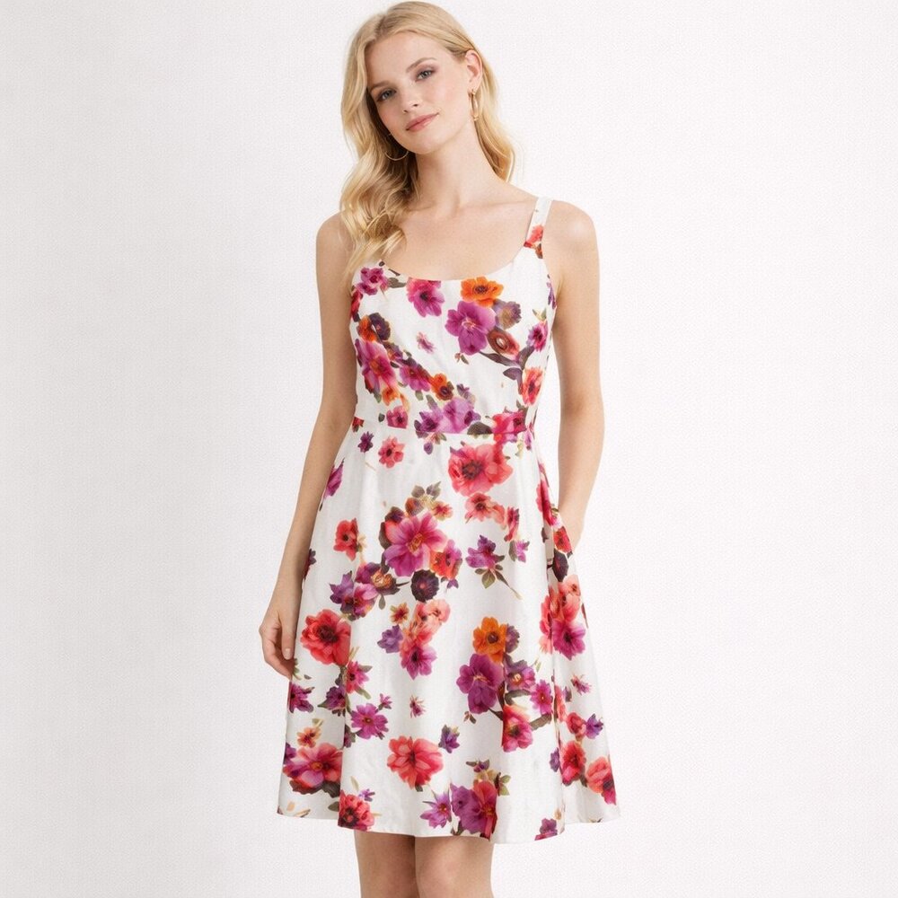 JONES & CO | White Red & Purple Floral Dress – Women’s Size 14